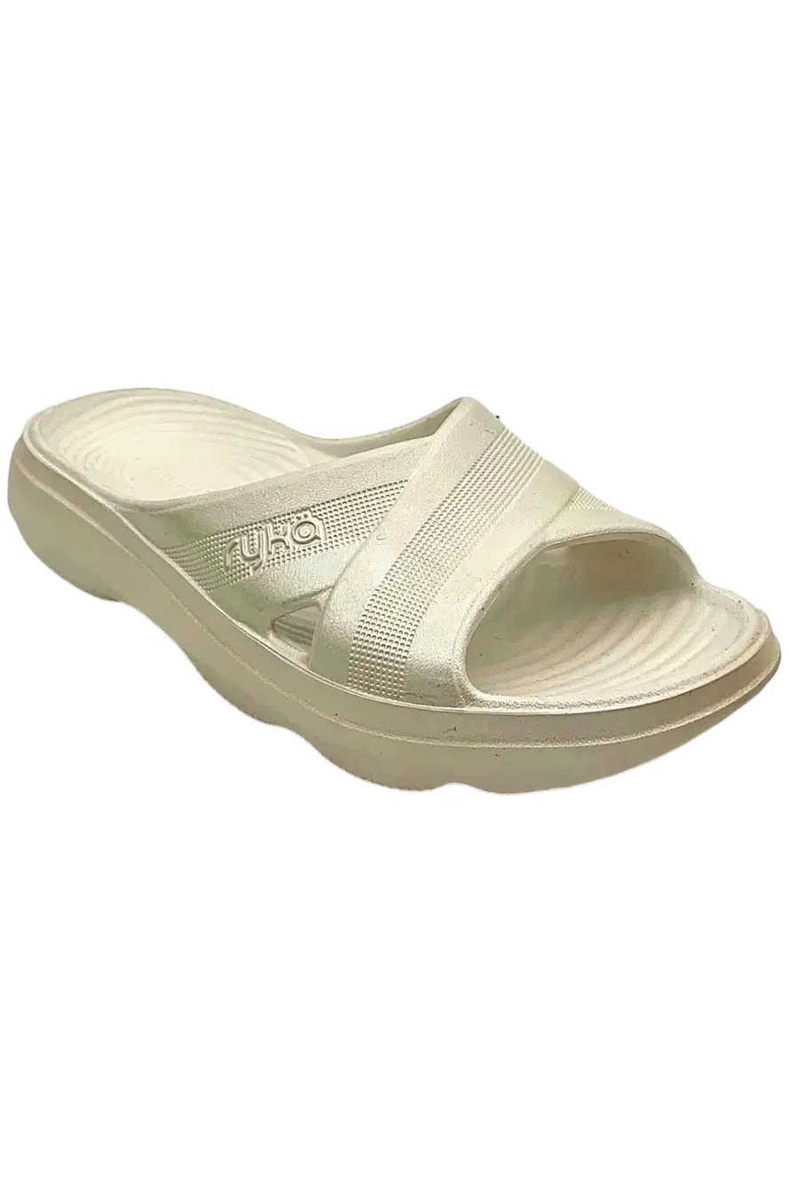 Ryka Women's Cross Band Recovery Slide Sandals Refresh White Pearl - Medium
